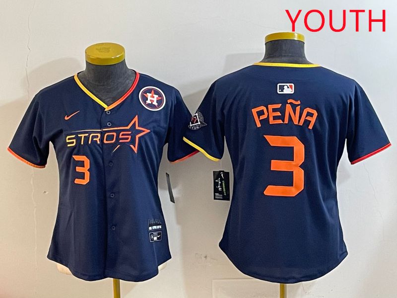 Youth Houston Astros 3 Pena Drak Blue Three generations Joint Name 2025 Nike MLB Jersey style 4106